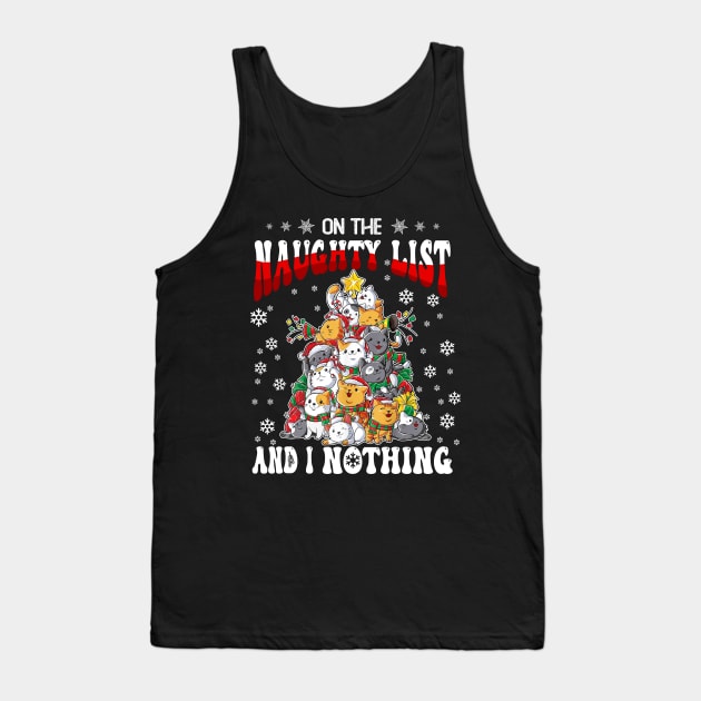 On The Naughty List And I Regret Nothing Cats Christmas Tank Top by JennyArtist